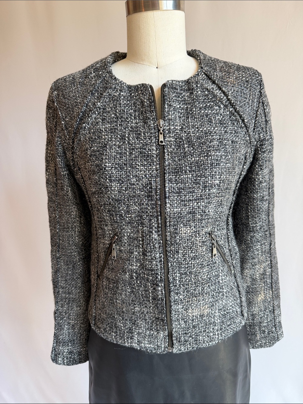 Animale Gray Tweed Zip-Front Blazer